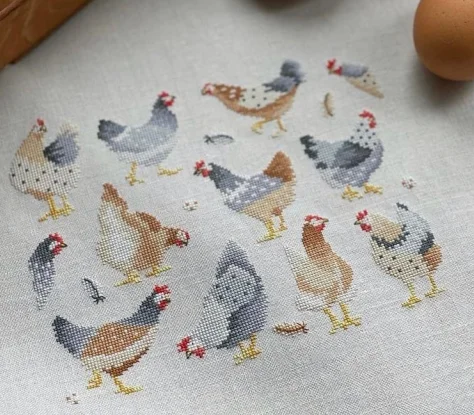 Starter Embroidery Kit  Embroidery Kits Handcraft Needlework Sewing Hand Cross Stitch Set a flock of rice-pecking chickens