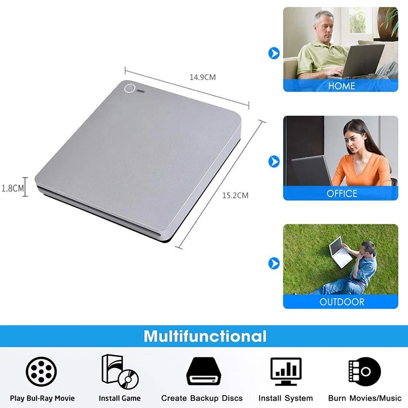 External 3D Blu Ray DVD Drive,USB 3.0 and Type-C Blu Ray CD DVD Drive Player Ultra Slim Slot-in CD DVD Burner