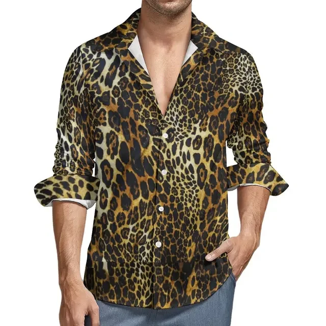 Men's Leopard Print Casual Shirt Animal Skin Print Shirt Pop Harajuku Long Sleeve Shirt Women Autumn Loose Tops