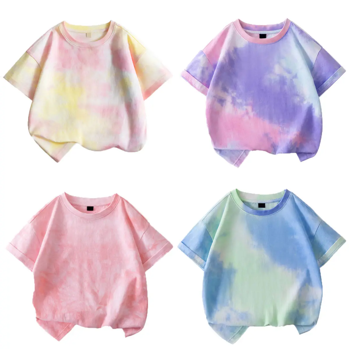 Boys and Girls Short-Sleeved T-Shirts, Kidsren's Fashionable Summer Tie-Dye Half-Sleeved 2024 New Trendy Kidsren's Clothing Tops