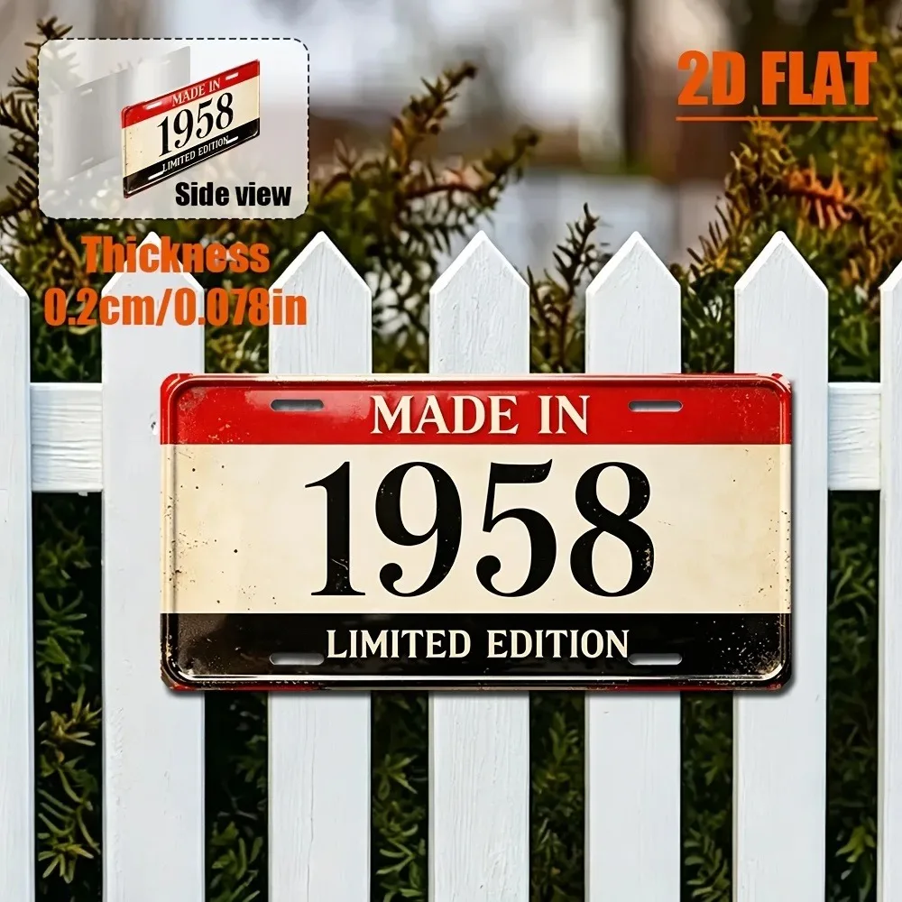 Custom 2D Flat 1958 Vintage Metal Plaque 12x6in, Industrial Directional Home Wall Art Hanging Gift for 1958 Birth Year (Decor On