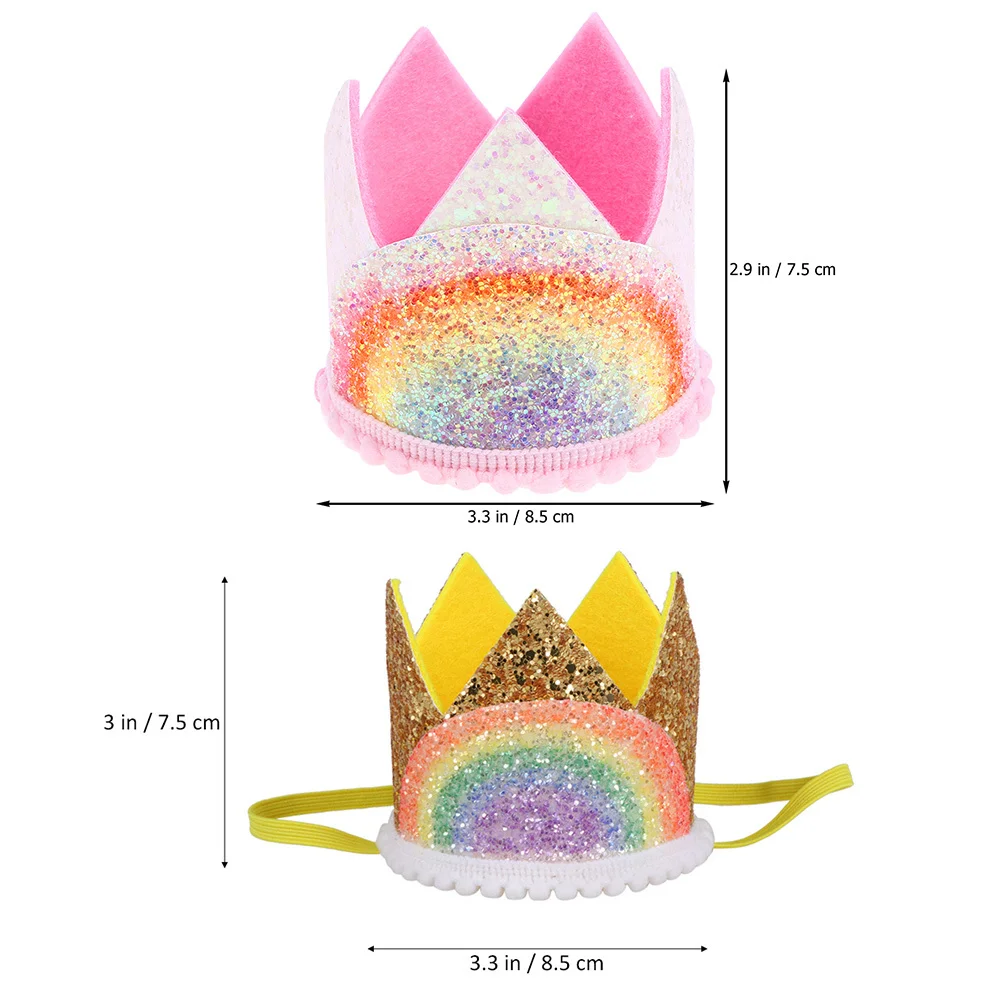 

2Pcs Rainbow Birthday Crown Headbands Party Hats Elastic Band Photo Props Comfortable Lightweight Gift