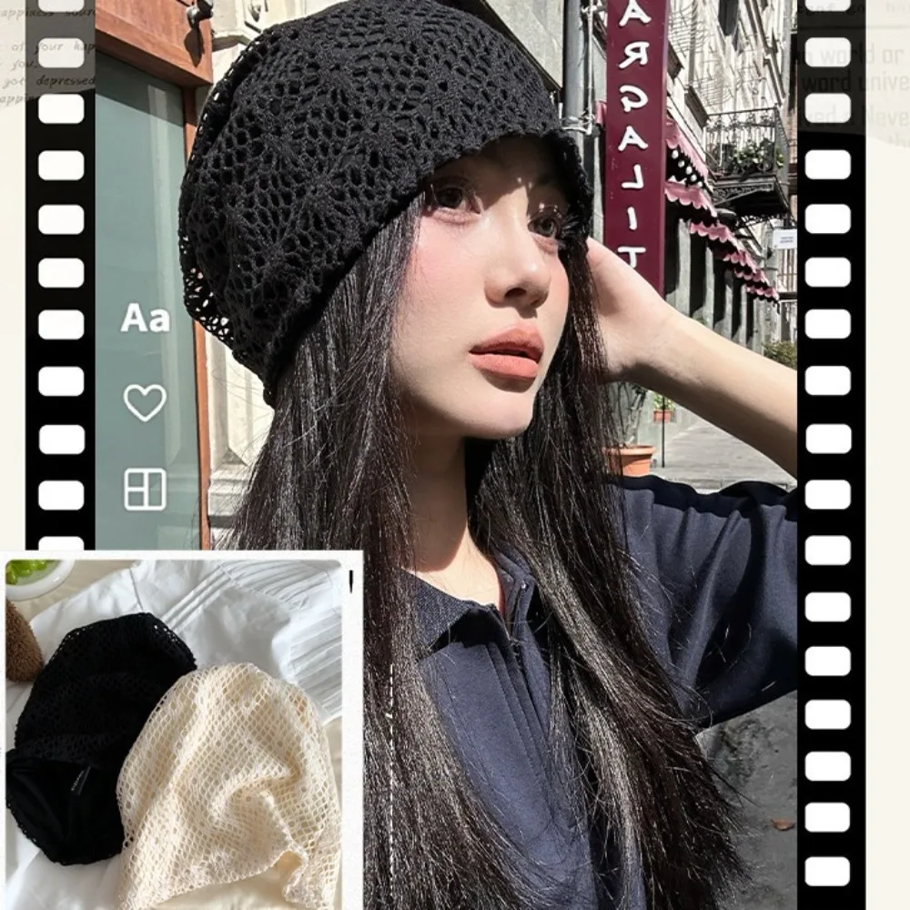 Sweet Hollow Knitted Hat Breathable Retro Atmosphere Lace Hat Thin Design Bandanas Hair