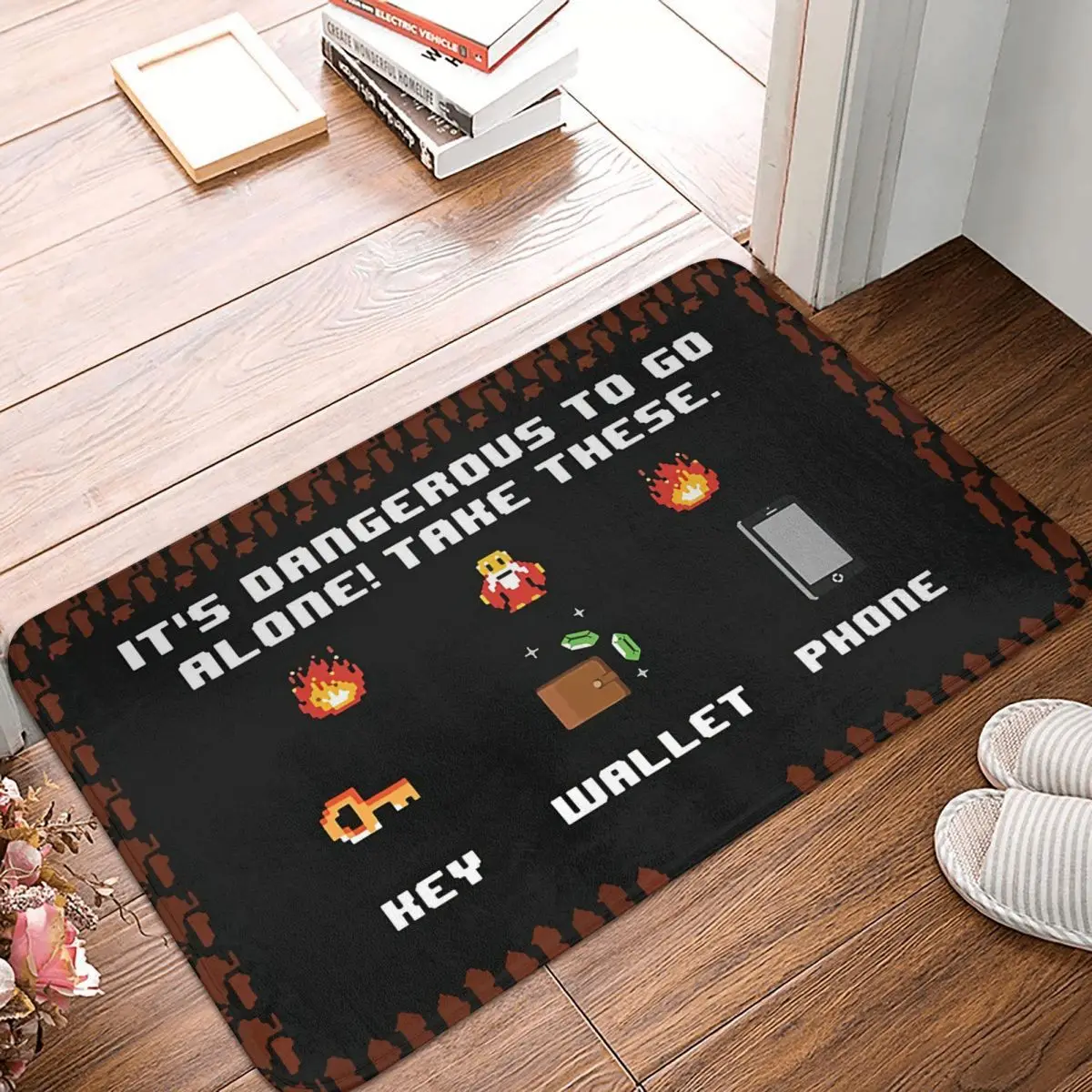 Welcome Anti-Slip Doormat Living Room Mat Dangerous To Go Alone Take 8bit Retro Floor Carpet Welcome Rug Bedroom Decorative