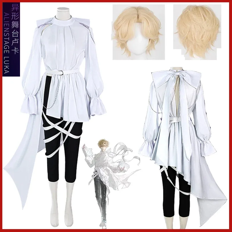 Disfraz de Cosplay de Anime Luka para hombre y mujer, trajes de cómic Con para fiesta de Halloween, camisa blanca de escenario alienígena, vestido, peluca, accesorios, conjunto completo