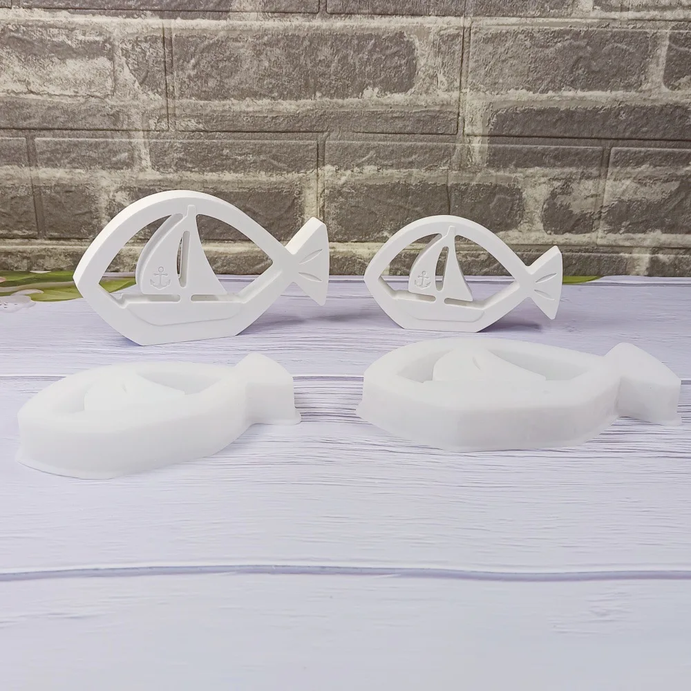 

Fish Sailboat Combination Candle Mold Desktop Decoration Cement Gypsum Mold Diy Silicone Mold