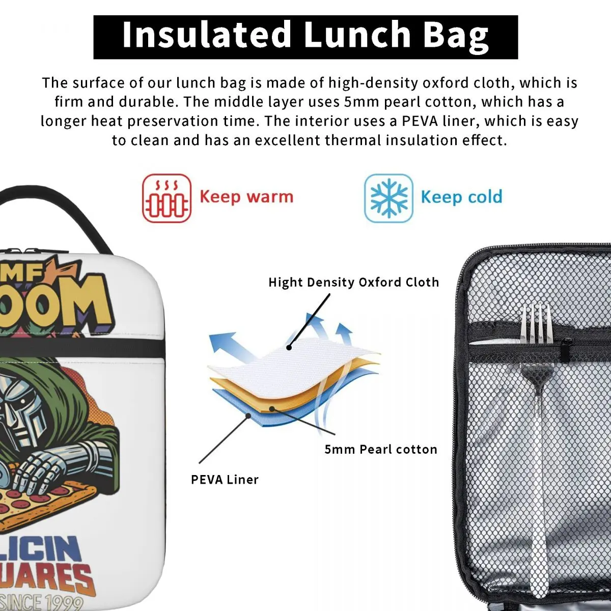 حقيبة غداء مغني الراب Mf Doom صندوق غداء للسفر للأطفال برسومات مضحكة وحقائب يد حرارية أكسفورد حقيبة تبريد محمولة