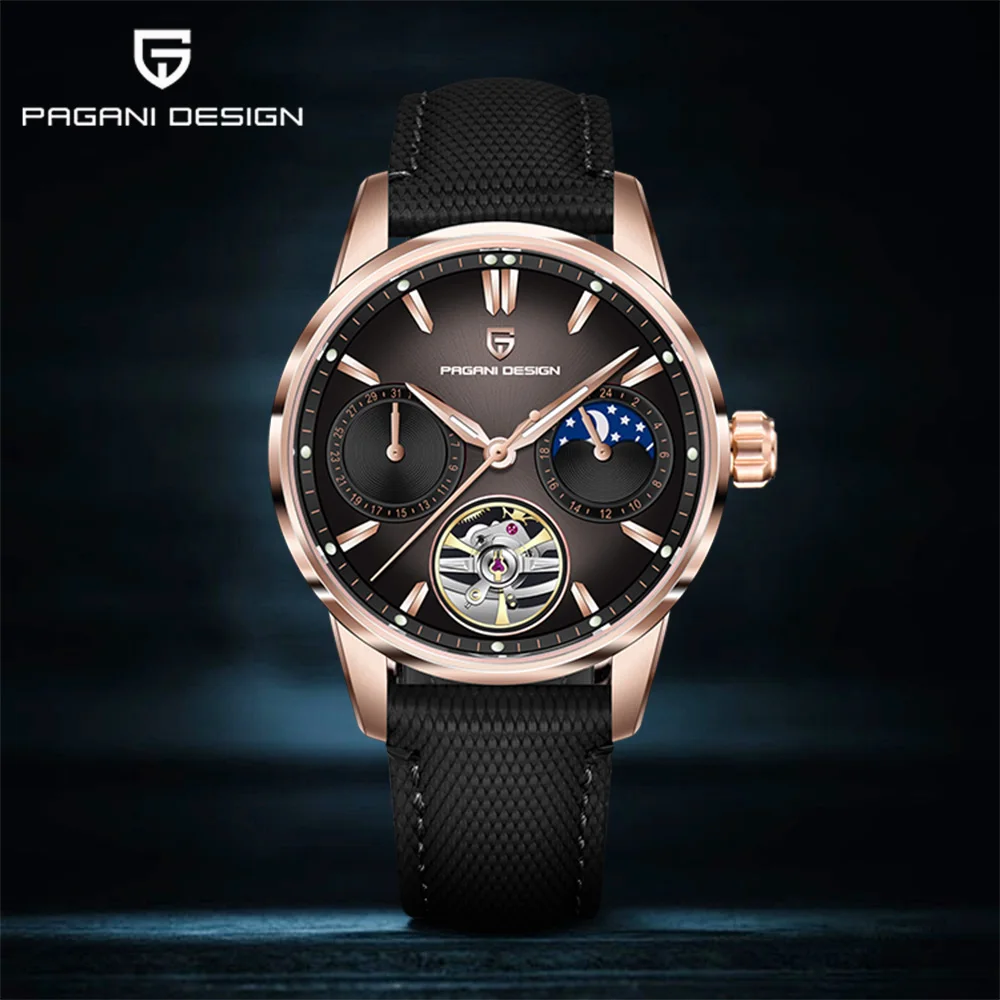 2025 تصميم باجاني جديد 41 مللي متر توربيون ساعات آلية للرجال الأعمال ساعة أوتوماتيكية الفولاذ المقاوم للصدأ 10BAR ساعة مرحلة القمر