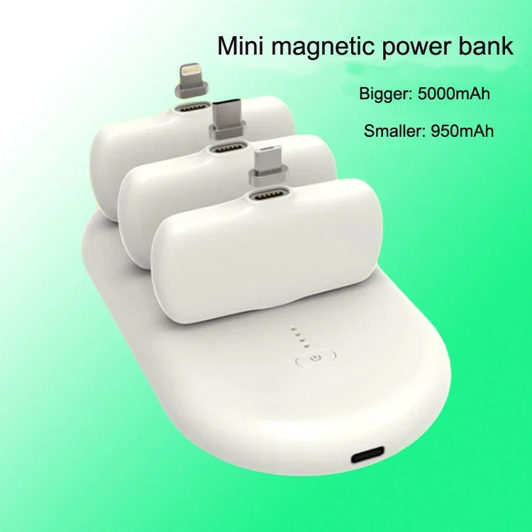 Wireless Portable Magnetic Finger Charger Power Bank for Emergency Rechargeable 5000mah Charging Station & 3 Mini Charger