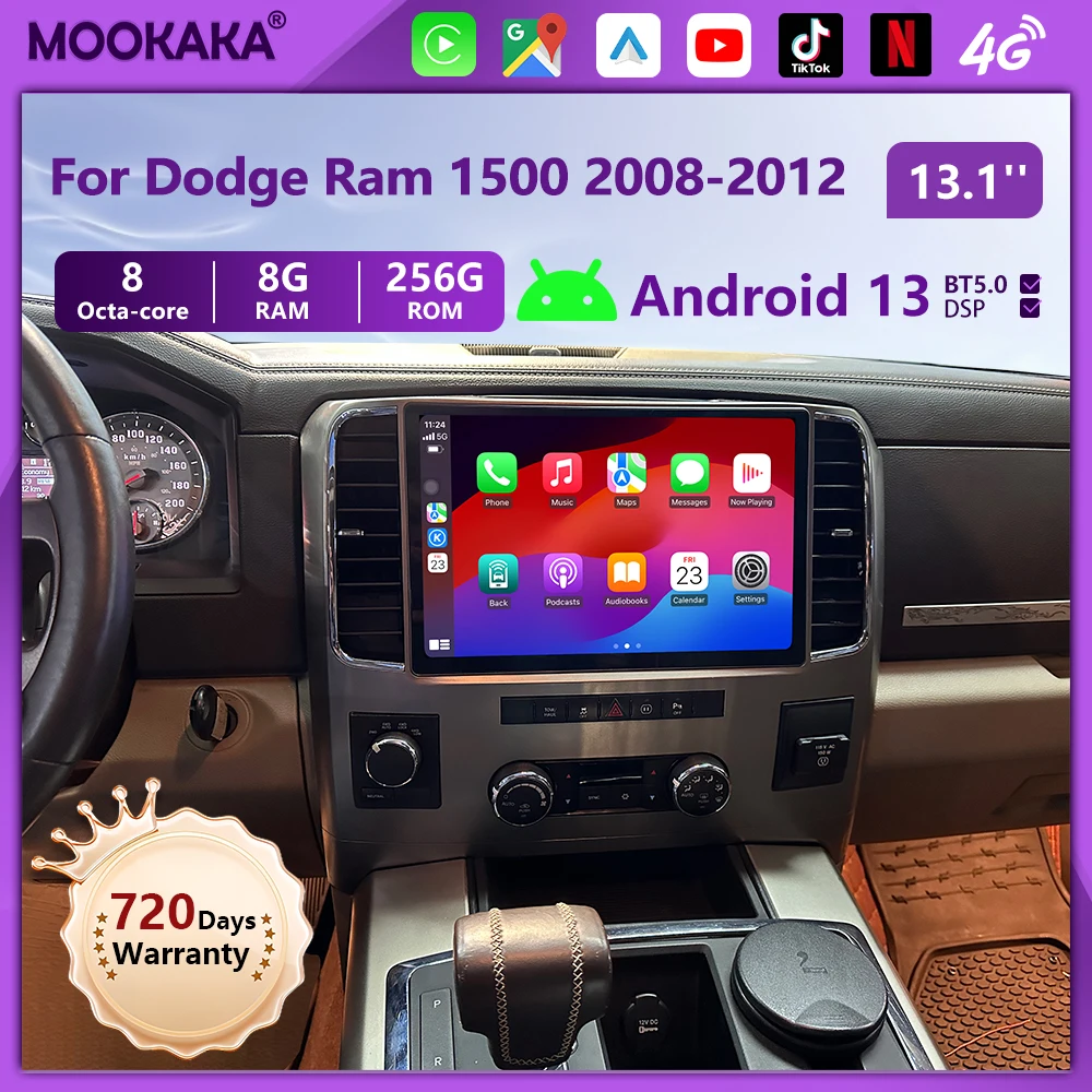 

13.1Inch For Dodge Ram 1500 2008 - 2012 Car Radio Touch Screen CarPlay Android13 Auto Multimedia Player GPS Navigation Head Unit