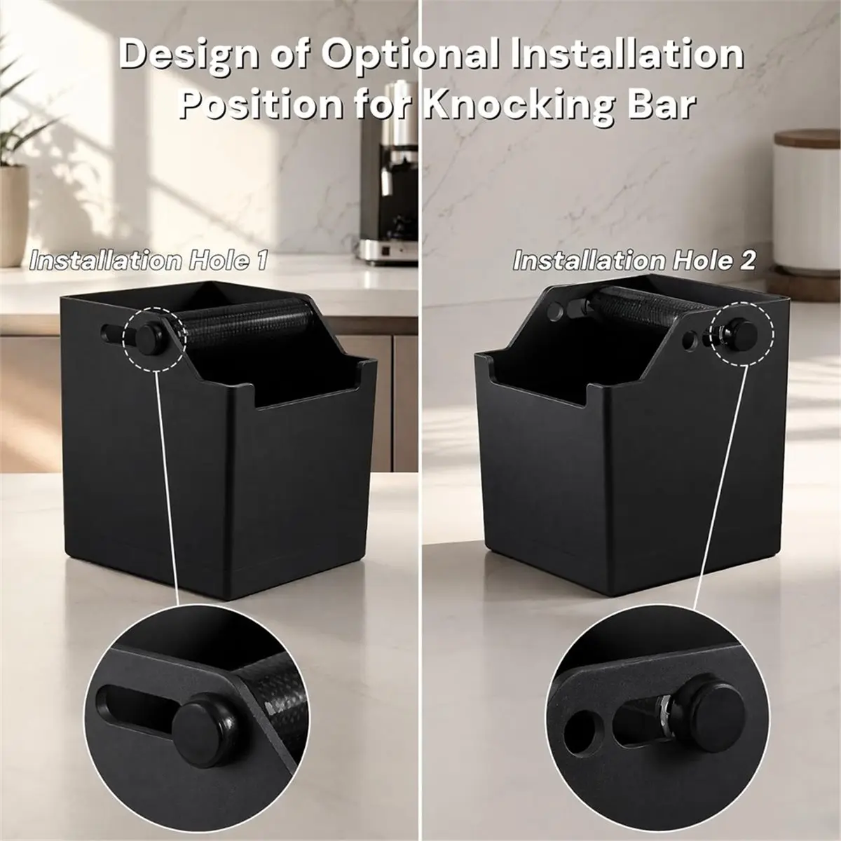 Coffee Knock Box Coffee Grounds, Small Espresso Knock Box with Removable Rubber Knock Bar and Non-Slip Base A