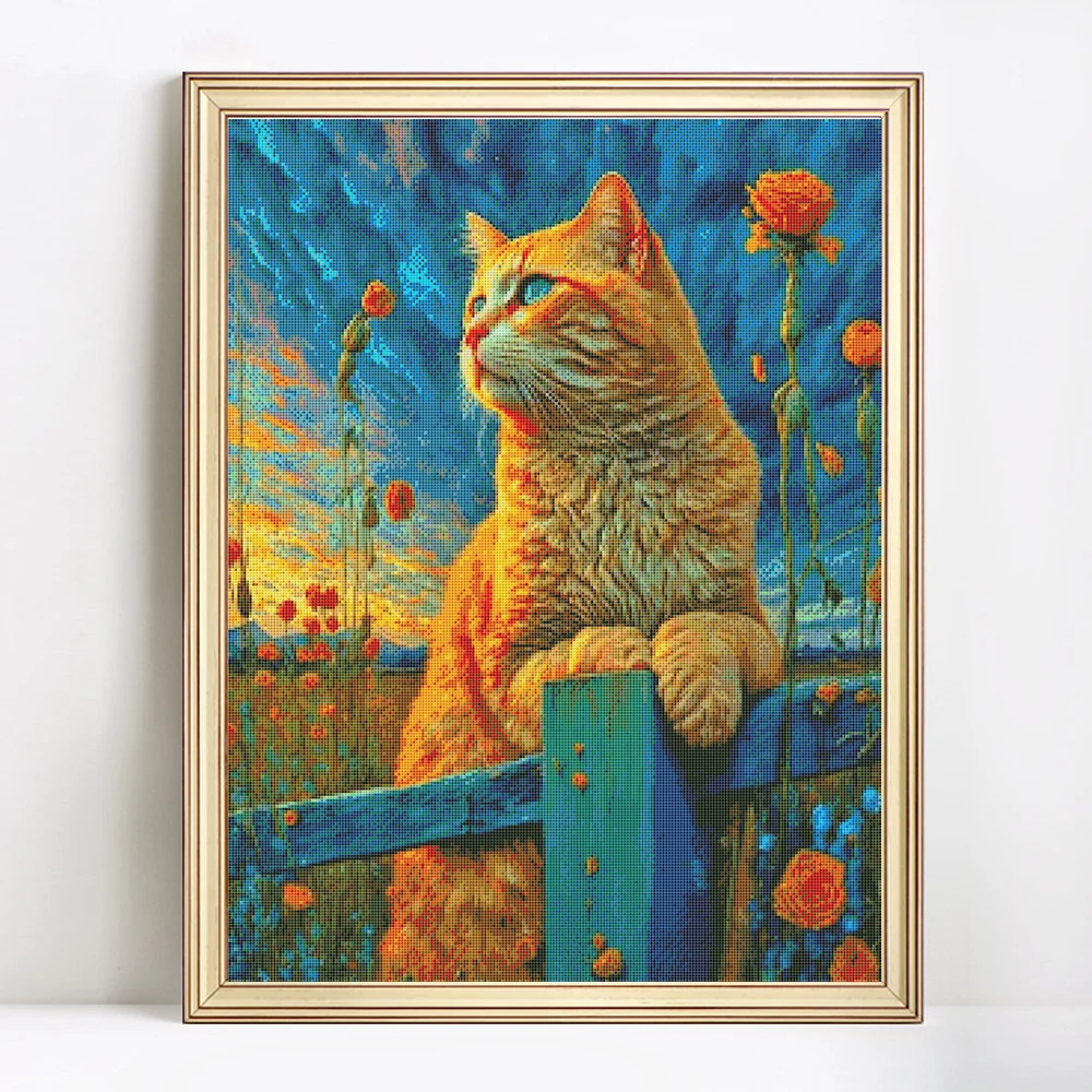 

HUACAN Костюмы для вышивки кошек и животных принт холст вышивка 11CT 14CT Цветочный ландшафт Домашний декоративный крест вышивка DIY Подарки