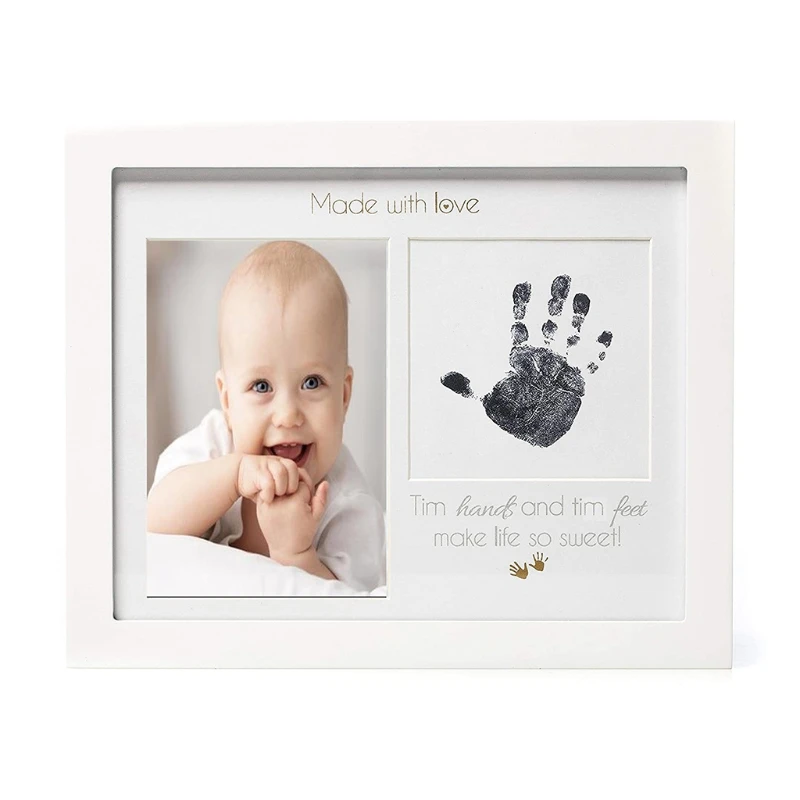 L5YF Recém-nascido Handprint Pegada Moldura para fotos lembrança aniversário bebê enfeites