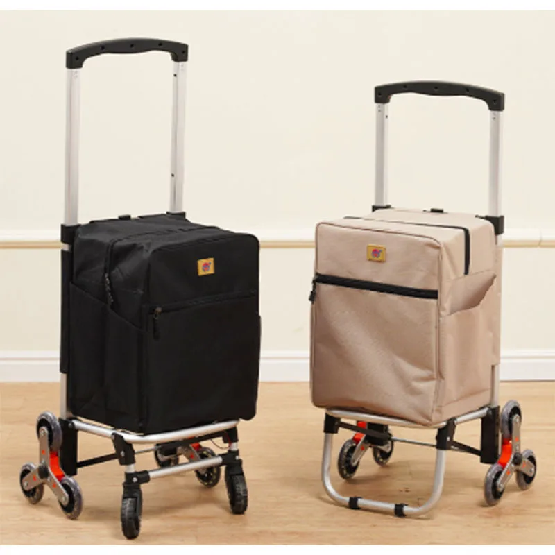 Aluminum Foldable Hand Pull Shopping Cart Stair Climbing Wheeled Small Trolley Portable Cargo Luggage Cart for Grocery Shopping