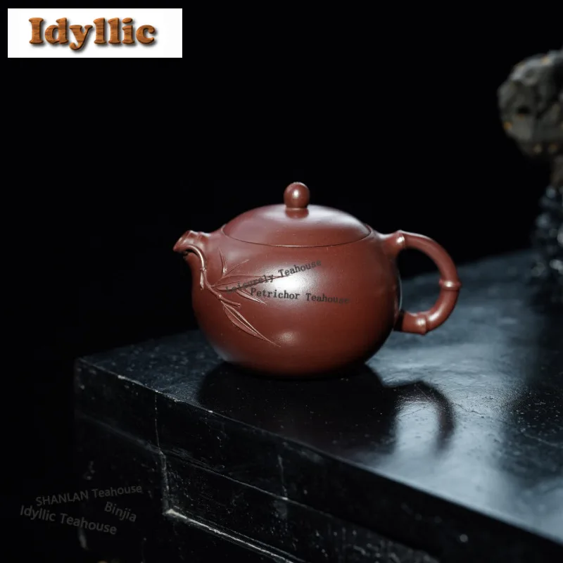 

200 мл древние фиолетовые глиняные чайники Исин ручной работы с бамбуковыми листьями, горшок Xishi, чайник из сырой руды, грязевой чайник, китайский чайный сервиз Zisha, посуда для напитков