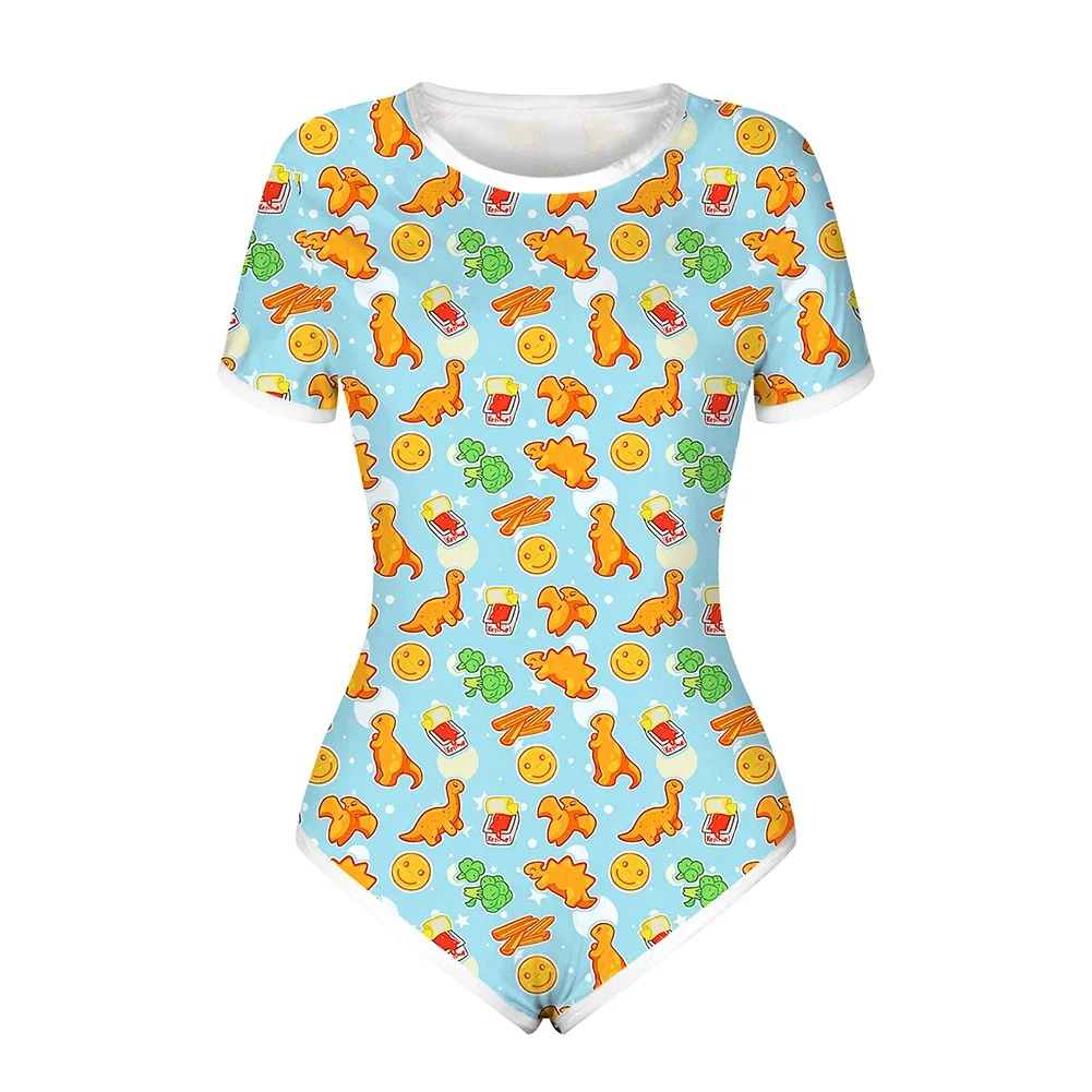 ผู้หญิงเซ็กซี่ฤดูร้อนชุดนอน Slim Romper การ์ตูนพิมพ์แขนสั้นรอบคอ Playsuit บ้านชุดนอนชุดบอดี้สูท Tights Leotard