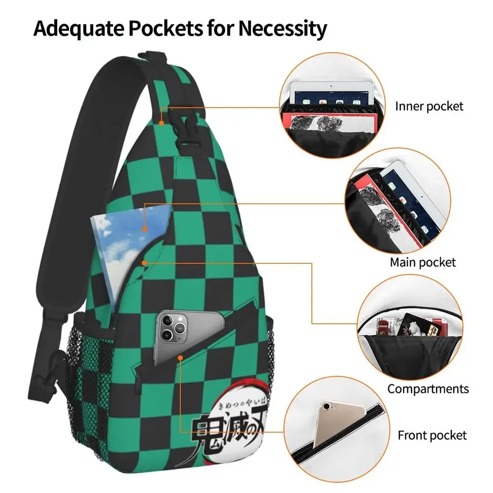 Cool Tanjiro Sling Bags for Travel Hiking Men Kimetsu No Yaiba Chest Crossbody Backpack Shoulder Daypack