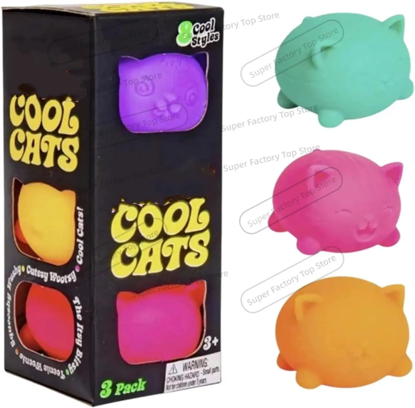 2026 Cool Cats Squishy, 3 Pack Cool Cats Ball Designs, Anxiety Relief Squeeze for Sensory Play, Slow Rising Squishy Stress Balls