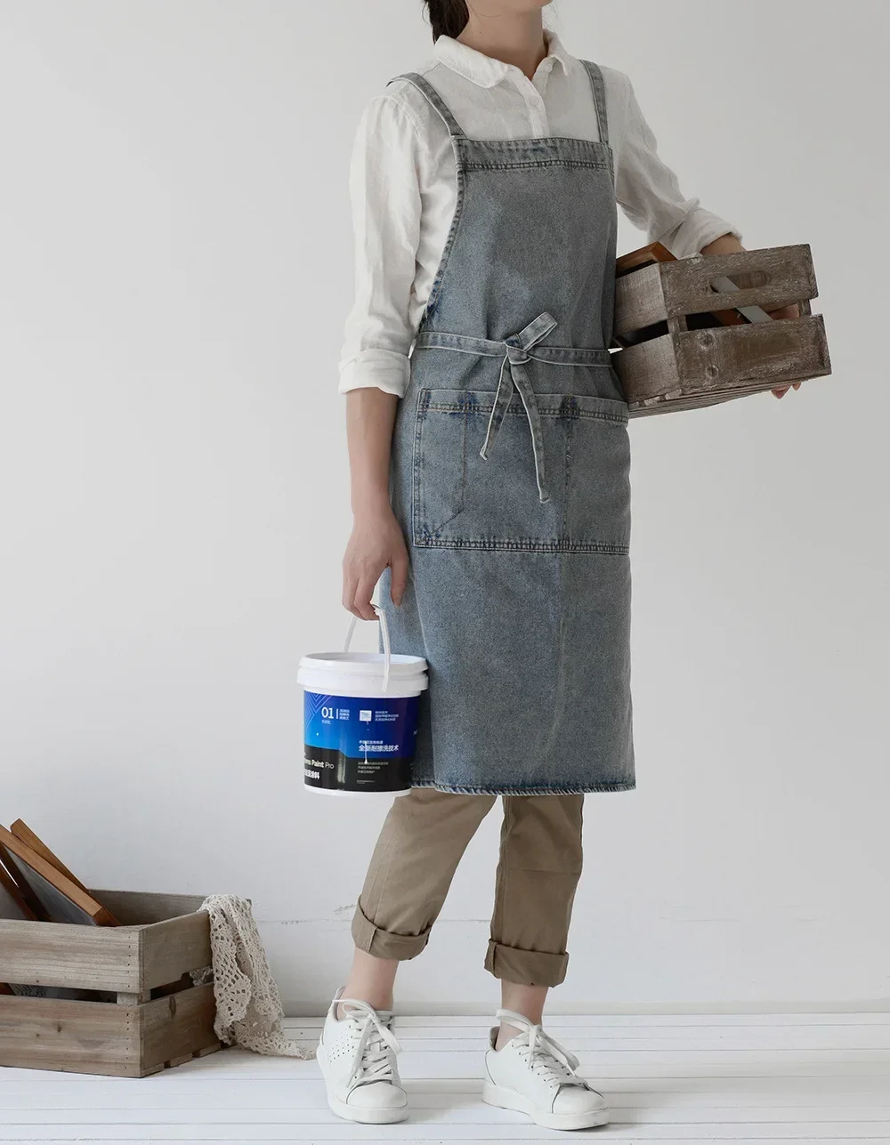 Jeans Apron,Unisex Adjustable Denim Pinafore,Simple Fashional Painting Studio Gardening Coffee Shop Cooking Baking Kitchen