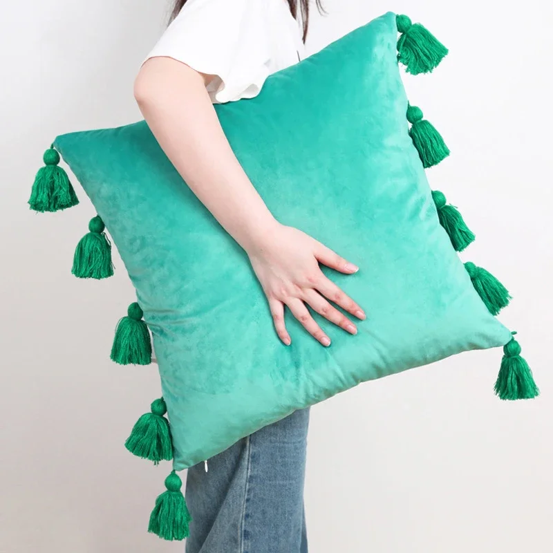 

Big Tassel Solid Color Pillowcase Pure Color Velvet Pillow Covers Decorative Modern Minimalist Retro Pillows Decor Home 45x45cm
