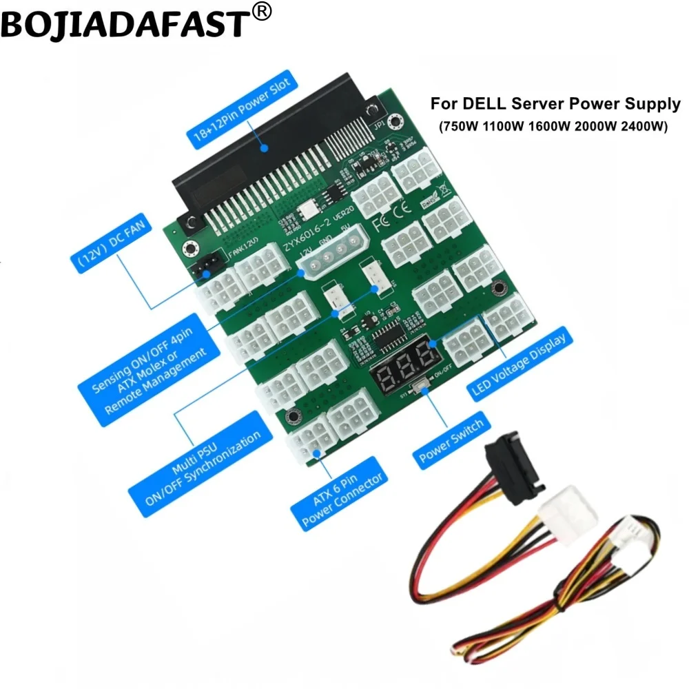 

16 Ports 12V PCI-E 6Pin Breakout Board Synchronization For DELL 2400W 1600W 2000W 750W 1100W Server Power Supply