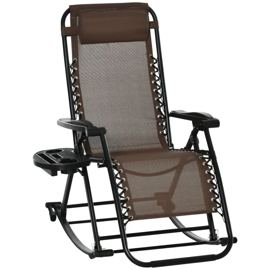

Zero Gravity Oasis: Brown Outdoor Rocker with rest Tray Phone Holder