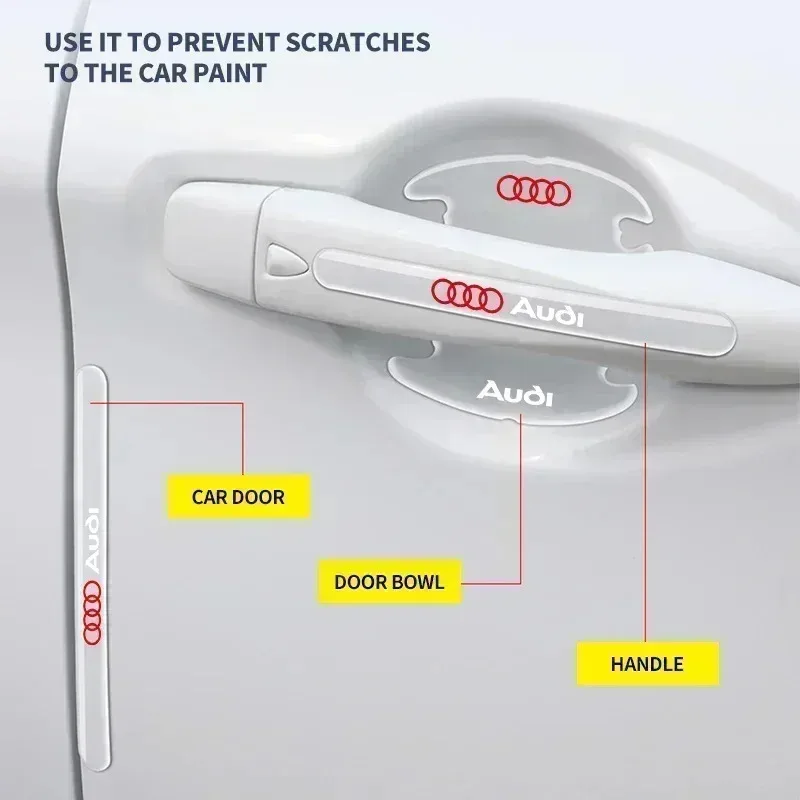 

8Pcs Transparent Car Door Handle Protection Film Anti-Scratch Sticker For Audi Sline A3 A7 Q3 8v RS5 B7 A4 B9 A6 C7 A6 A3 8p TT
