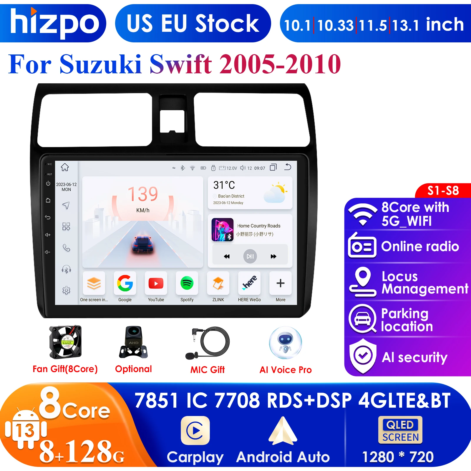 

Hizpo 10.1'' DSP Pro AI Voice 2 Din Android Auto Radio For Suzuki Swift 2003 - 2010 Carplay 4G Car Multimedia GPS 2din Autoradio