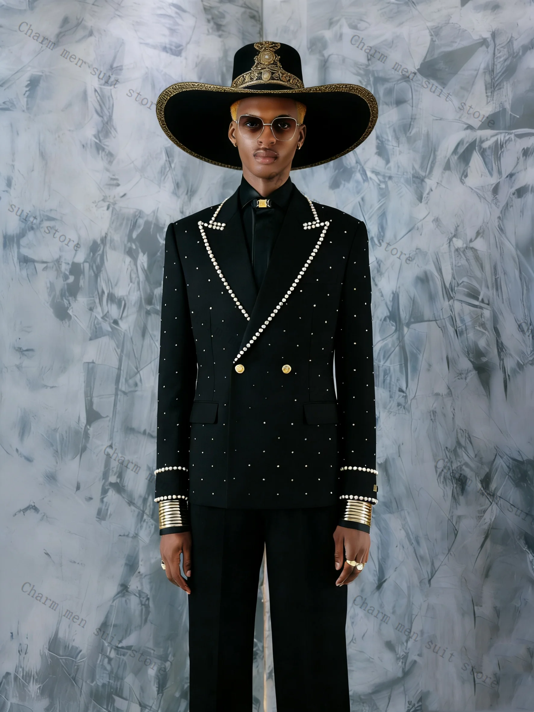 

Мужской костюм Stone Crystals, комплект из 2 предметов: пиджак + черные брюки, хлопковый, для свадьбы, официальных мероприятий, офиса, деловой, для жениха, пиджак-смокинг