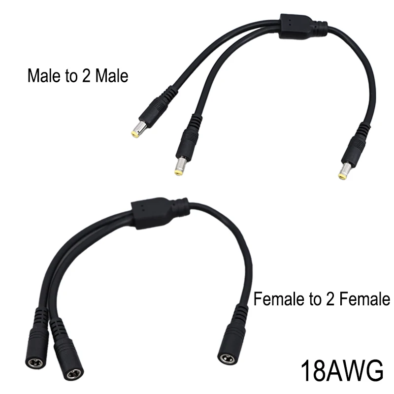 40cm 5.5x2.5mm 18awg 10A 5V-36v 2 Way 1 Male to 2 Male Female DC Power Supply Adapter Cable 5.5x2.5 Splitter Connector Plug A7 view 3