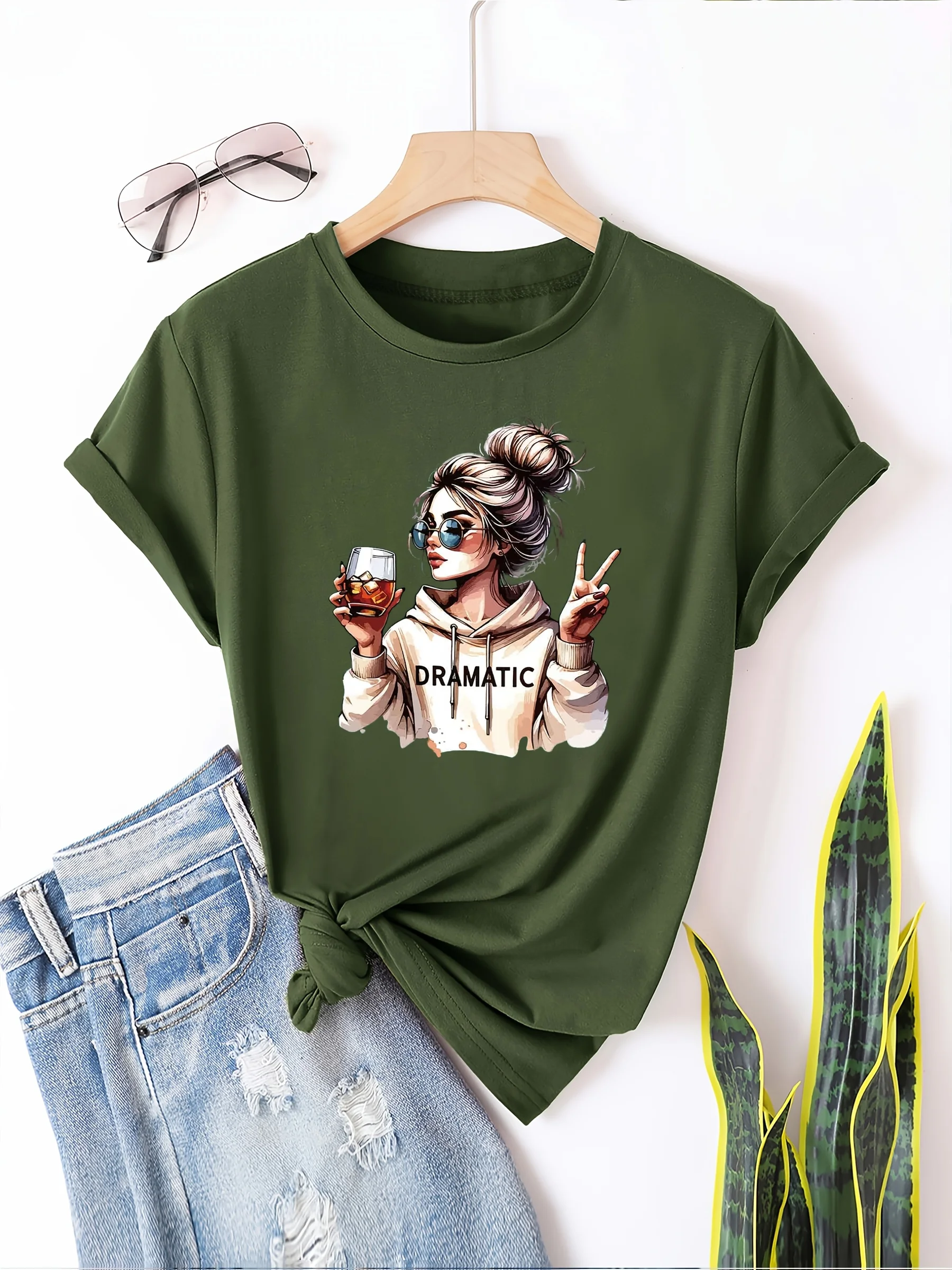 DRAMATIC Graphic Print T-shirt Women's Harajuku Short Sleeve Casual Women's T-shirt Clothing Street Tops Aesthetic Clothes