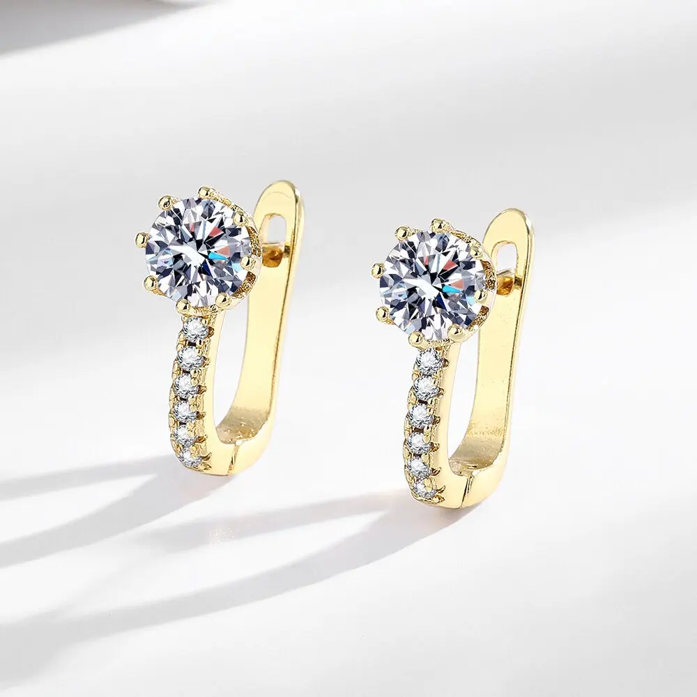 Solitaire Cubic Zirconia Huggie Hoop Earrings, 18K Gold Plated Earrings for Women, Luxury Bridal Wedding Jewelry Gift