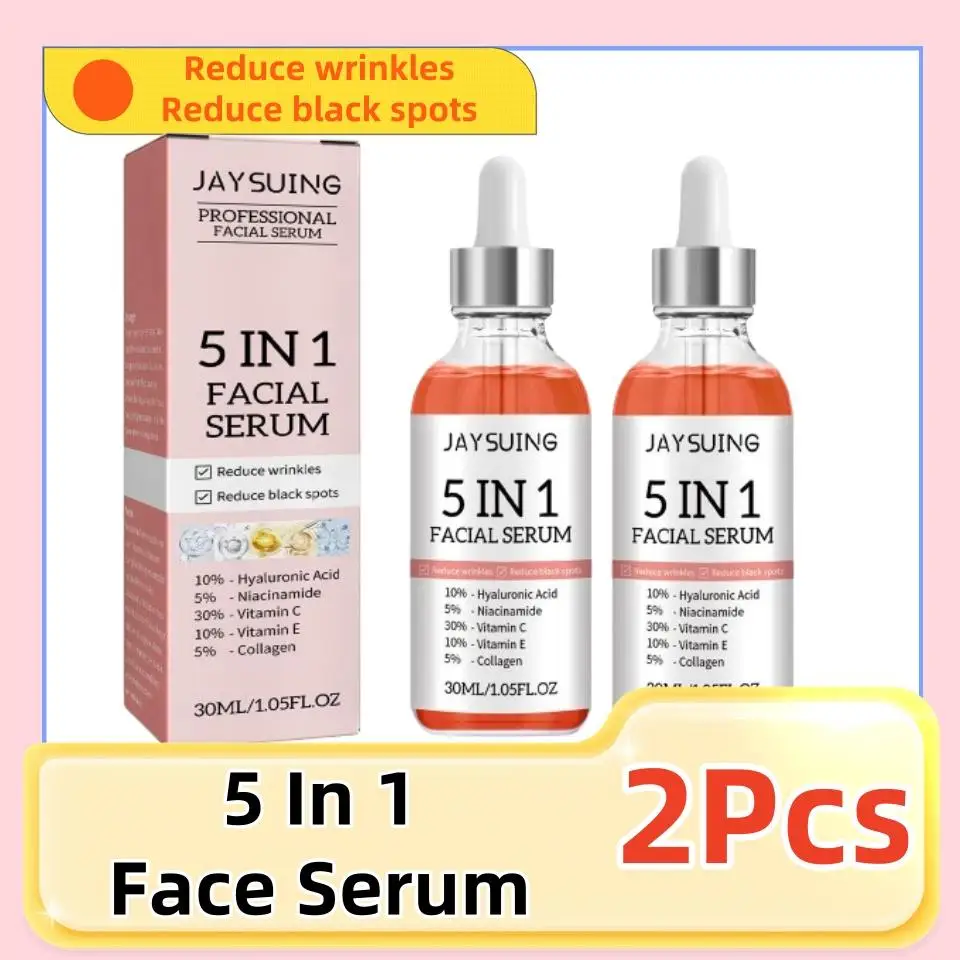 

2Pcs 30ml 5 In 1 Face Serum Moisturizing Hyaluronic Acid Anti Wrinkle Aging Vitamin C Whitening Facial Serum Shrink SkinCare