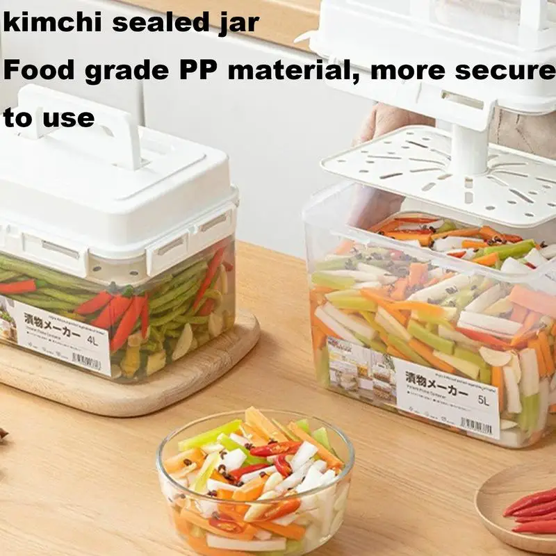 Kimchi Containers 4/5L Airtight Kimchi Box Fermentation Container with Handle and Lid Clear Kimchi Press Fermentation Storage