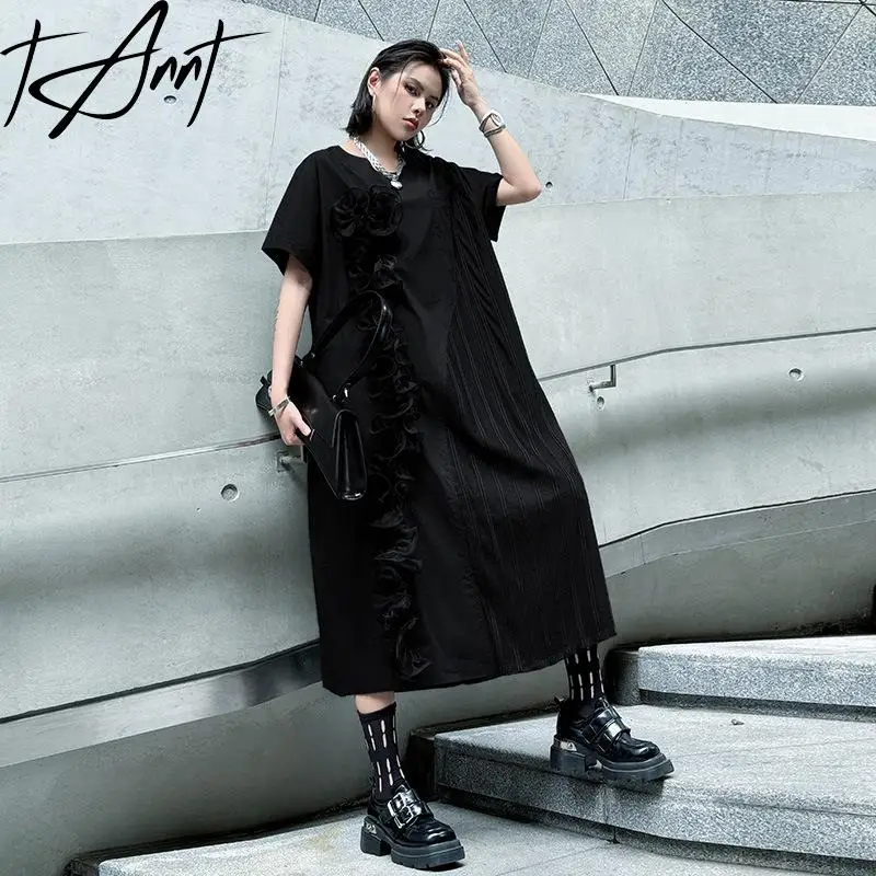 

Tannt Women Dress Asymmetry Ruffles Mesh Patchwork Casual Dresses 2025 New Summer Irregular Fashion Long Loose Women Dresses