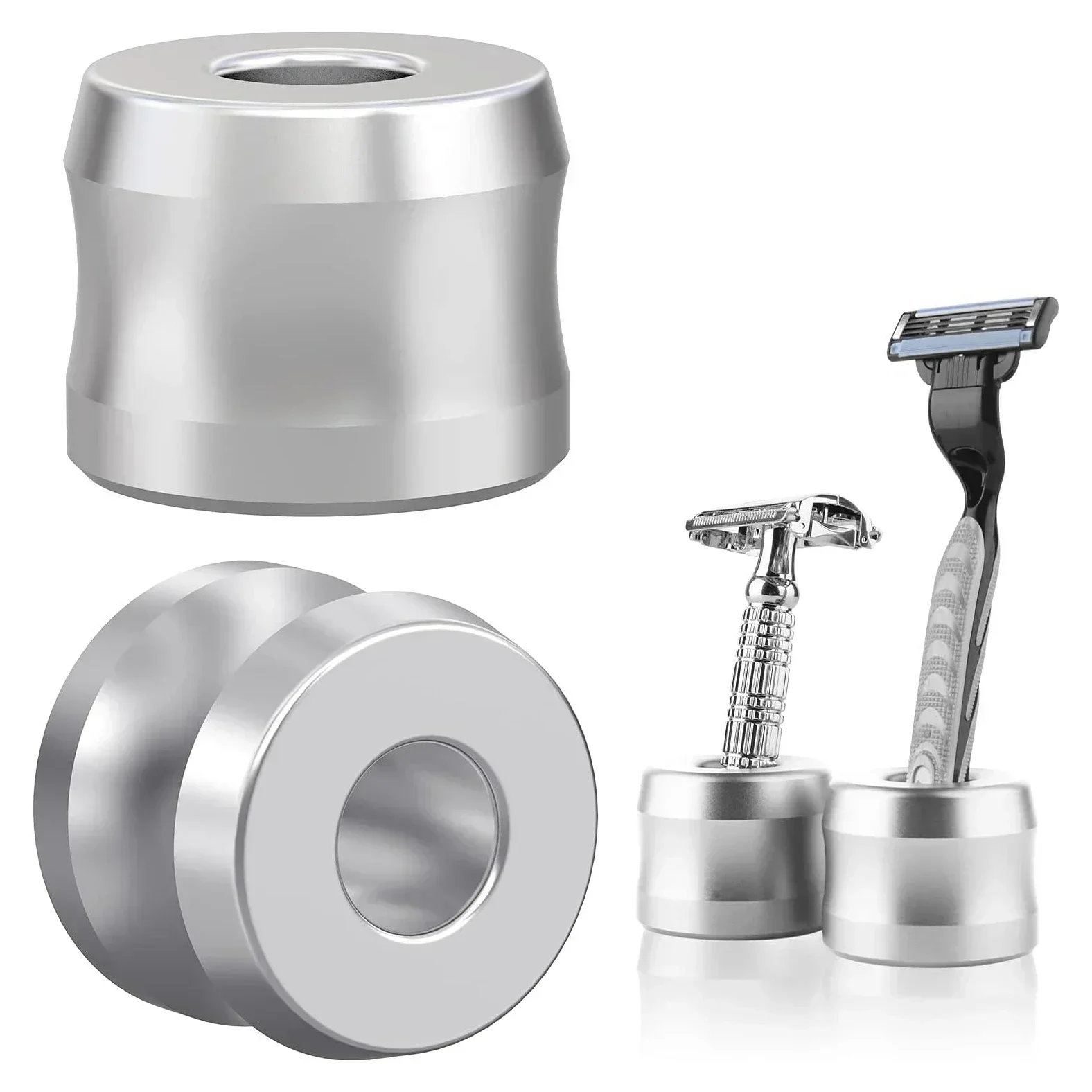 Safety Razor Stand, Aluminum Alloy Men's Shaving Stand for Bathroom Countertops Men's Metal Manual Beard Shaver Holder