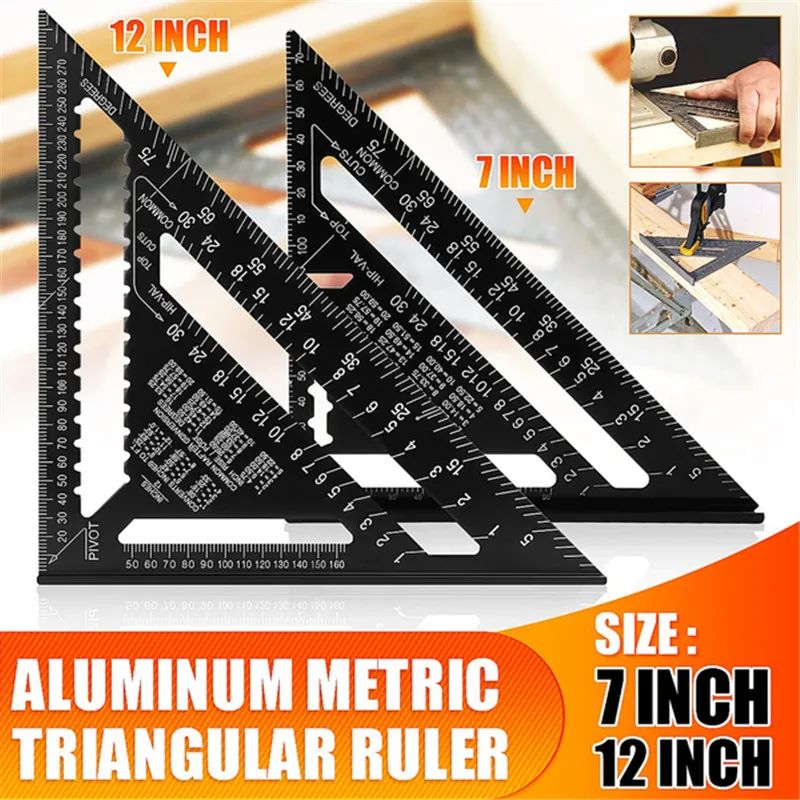 Aluminum Alloy Triangular Ruler Double Scale Miter Framing Measurement Ruler for Carpenter Woodworking Tools Square Protractor