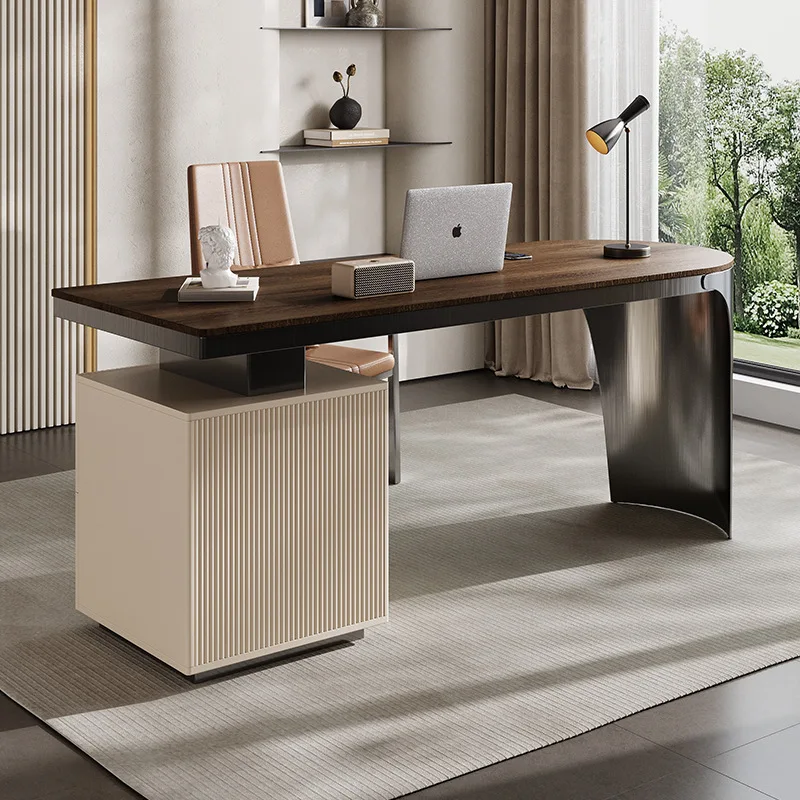 

Simple Solid Wood Office Desks Designer High-end Stainless Steel Office Desks Light Luxury Home Study Furniture Bureau JT40O