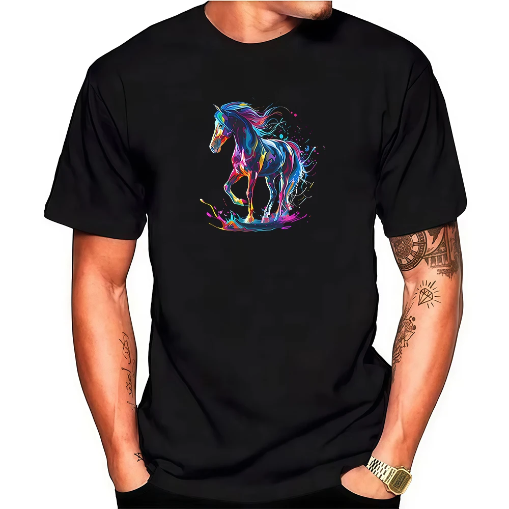 

Casual Round Neck Horse Print Unisex Slim Fit Cotton Tee 2026 New Breathable Summer Streetwear
