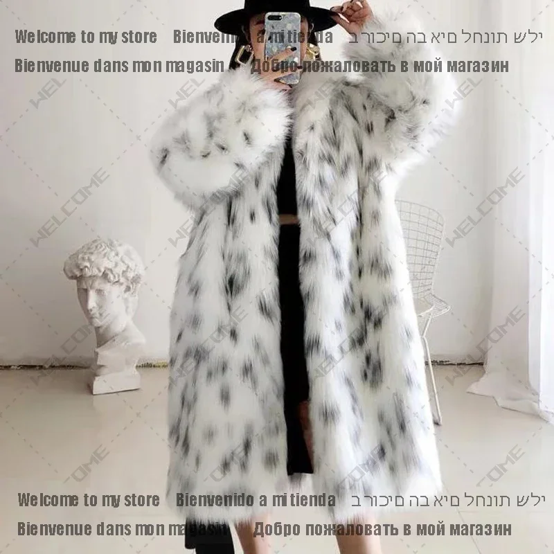 Jacket Casual Loose Cardigan Fur Coat Women White Fleece High Quality Coat Faux Fox Fur Plus Size Coat  Mid Length Long Sleeve