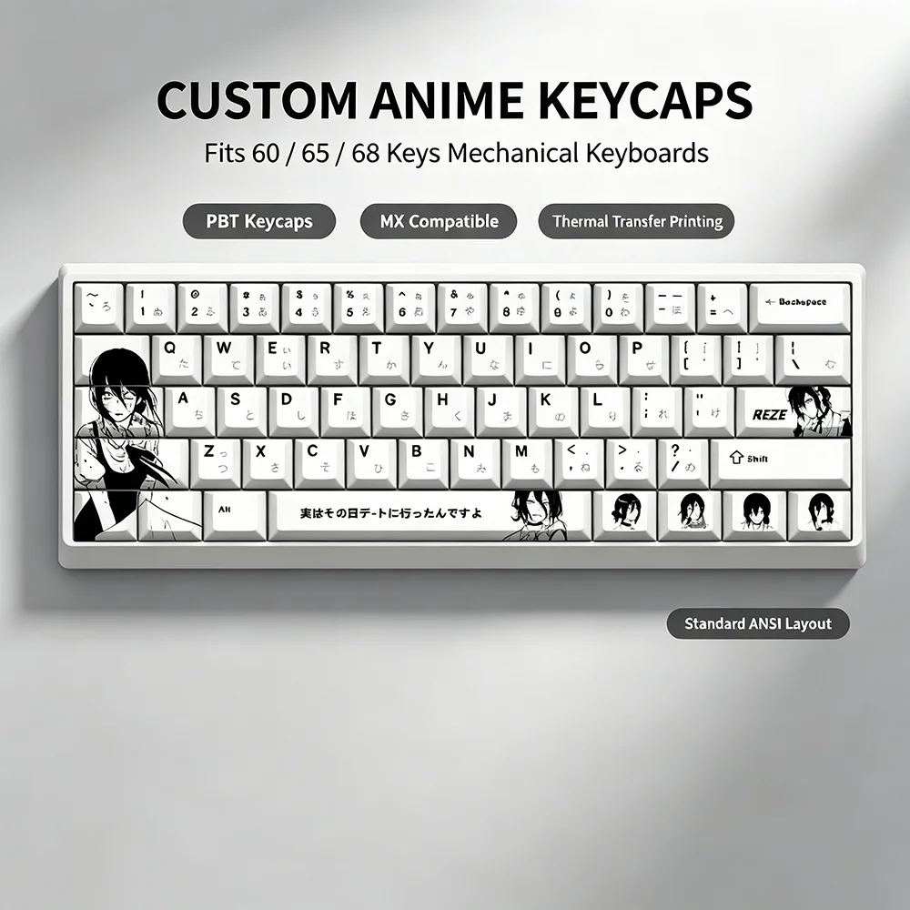 73+ Keys Sublimation Mechanical Keyboard For Reze Personality Keycaps Chainsaw Anime - Cherry High PBT Thermal