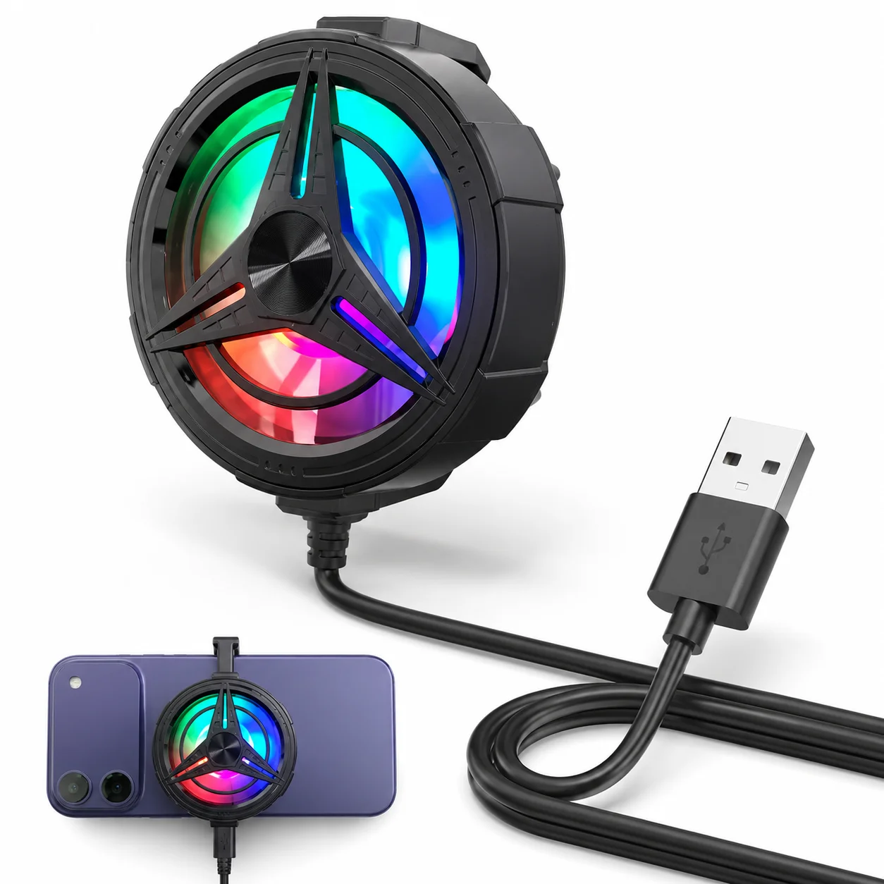 RGB Phone Cooling Fan Type C Powered Mobile Phone Back Fan Portable Cooling Fan for Gaming Live Streaming