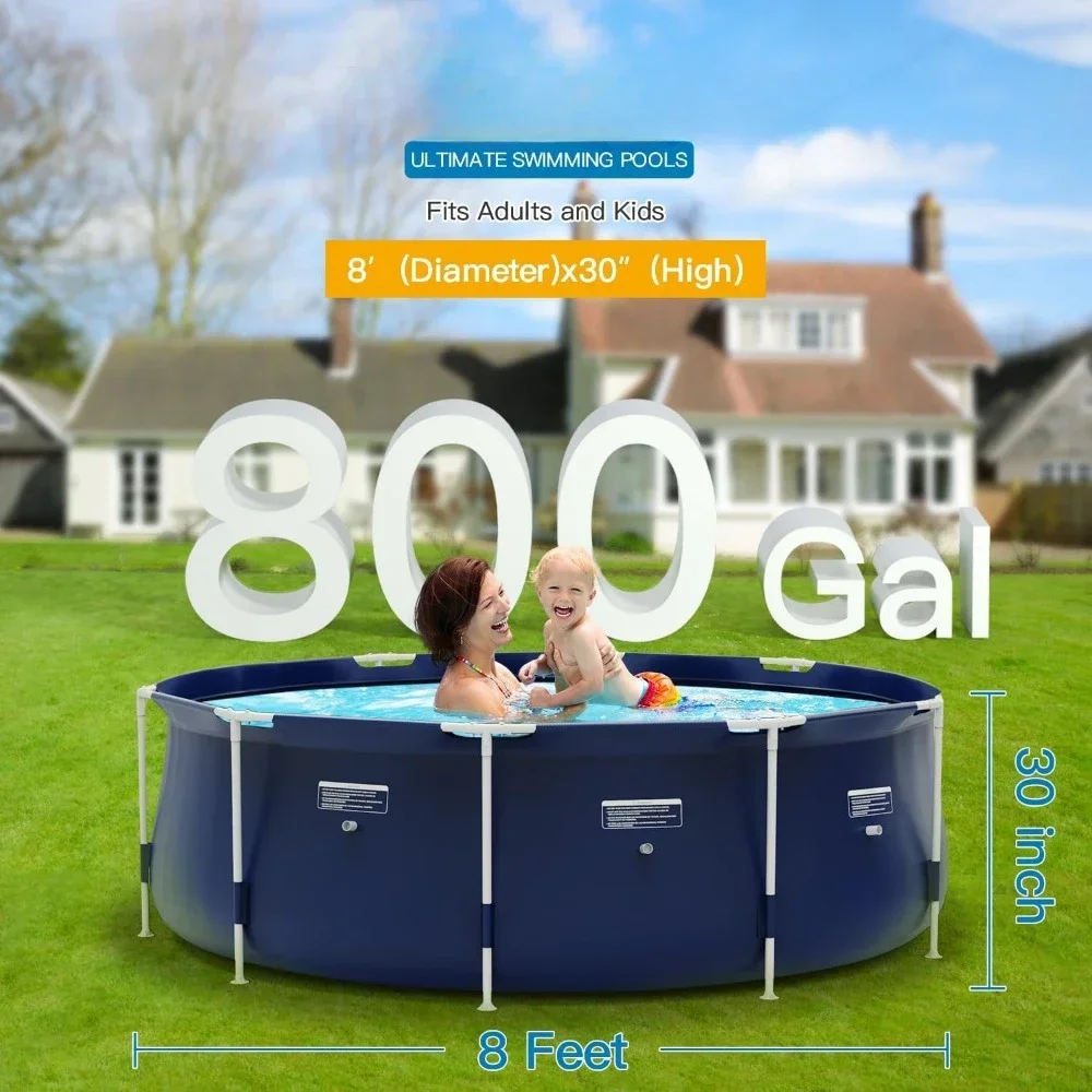 Round Pool 8ft X 30in Steel Frame Above Ground Pool for Outdoor Backyard Swimming Pool Suitable Friends Family Adults Kids