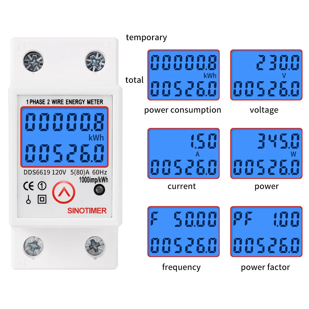 

110V Digital Single Phase Reset Zero Energy Meter kWh Voltage Current Power Consumption Meter Wattmeter Multimeter Din Rail