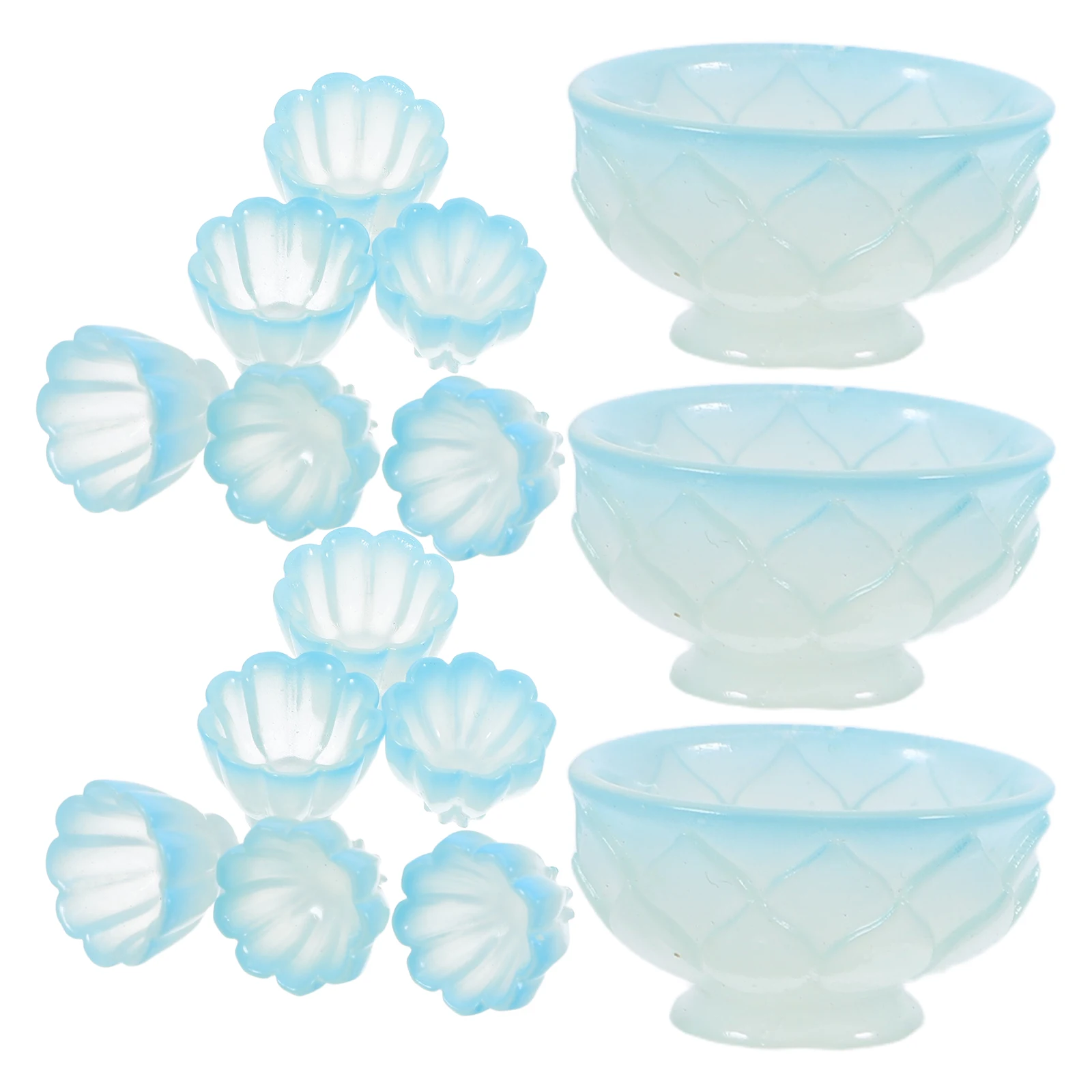 

15Pcs Resin Glow in The Dark Chinese Tea Bowls Miniature Dollhouse Cups Tea Party Kitchen Decoration Mini Coffee Cup