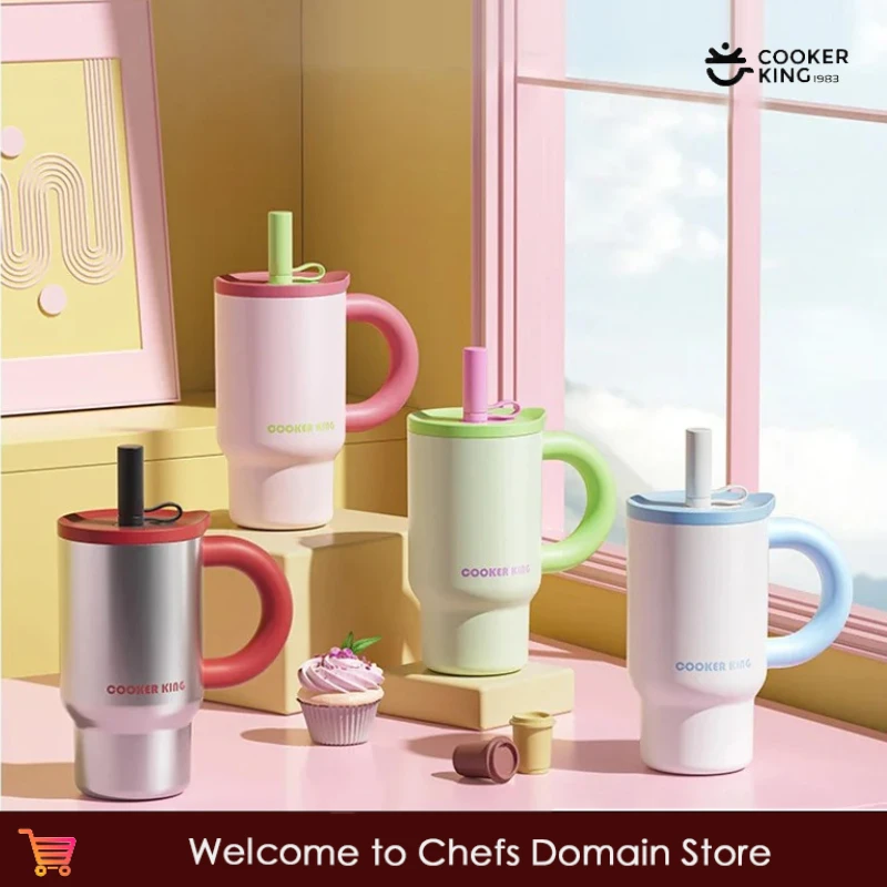 طباخ كينغ في المخزون 810 مللي كوب قارورة عازلة الفولاذ المقاوم للصدأ كوب بقشة الدفء والبارد كوب قهوة مع مقبض زجاجة ماء #1