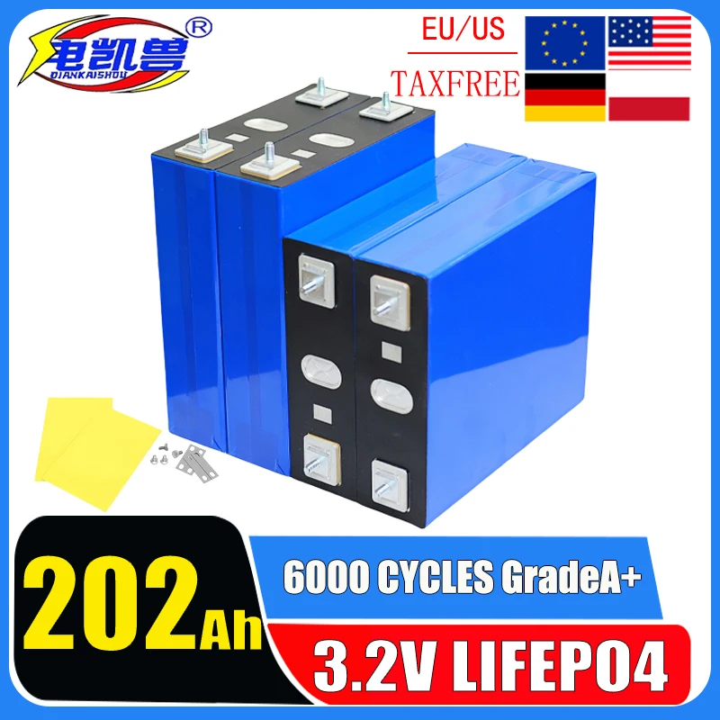 

3.2V 202Ah Lifepo4 battery DIY 12V 24V 48V RV camping boat inverter solar golf cart rechargeable battery EU US duty-free
