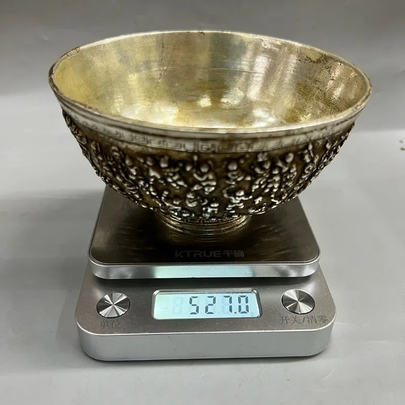 Gilt copper bowl with a hundred sons motif, Guanyin Bodhisattva vase, wine flask, pen holder, vintage nostalgic antique artware