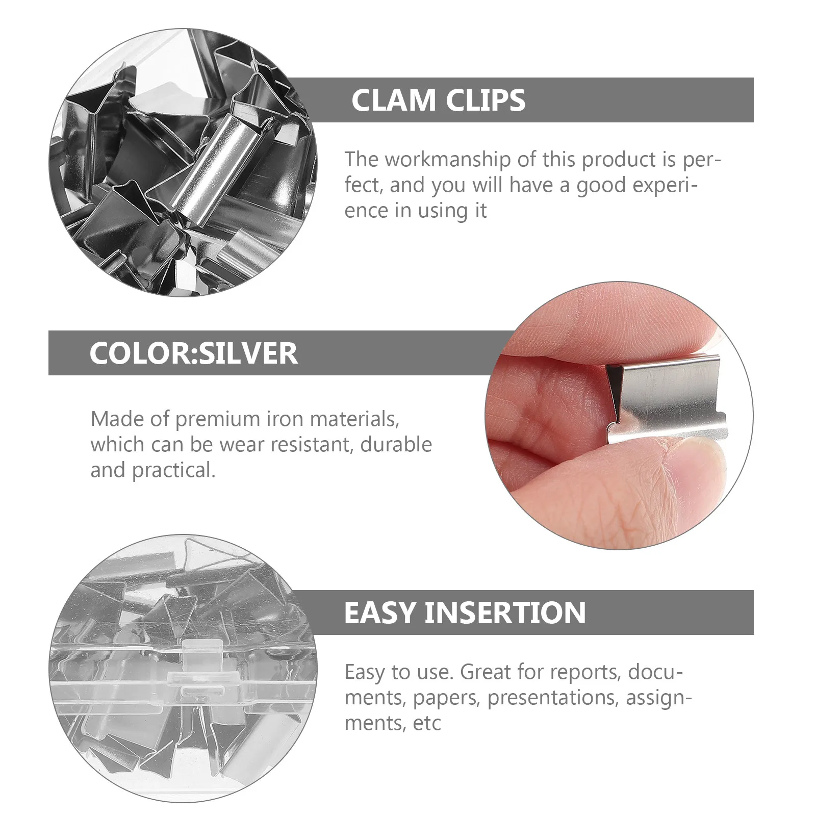 4 Boxes Multi Function Iron Refill Clips Easy Use Reusable Clam Clips for Reports Presentations Assignments Compact Office