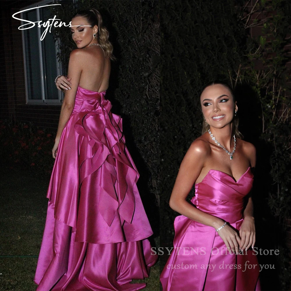 

SSYTENS Elegant Celebrity Prom Dresses Sweetheart Sleeveless Satin Party Gowns Tiered Women's Formal Wedding Guest Evening Dress